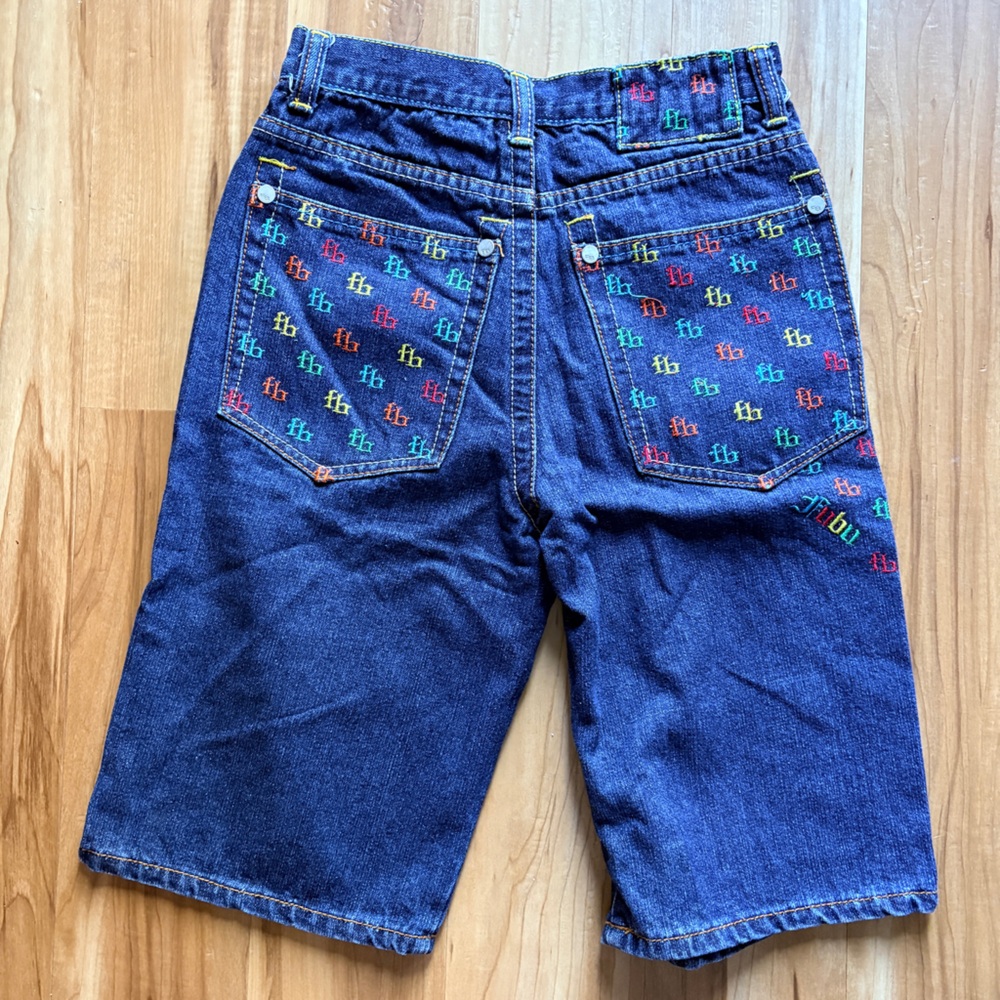 Vintage FUBU Baggy Denim Shorts Jorts with fb Embroidered size 14